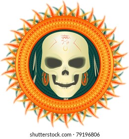 Skull of the savage in exotic a frame from feathers in a vector