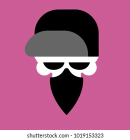 Skull in scarf. Head of skeleton in cap. Emblem of street gang