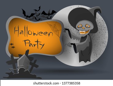 Skull scary of ghost with halloween banner