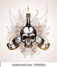 Skull  scroll   candle