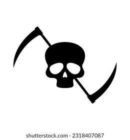 skull with scythe symbol vector illustration. reaper icon