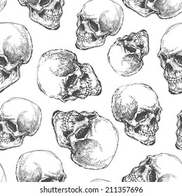 skull. seamless background. hand drawn. vector eps8