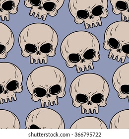 Skull seamless background. Many skulls pattern. Ornament head skeleton. Halloween.
