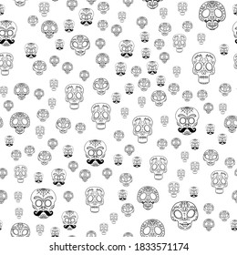 Skull Seamless Background. Mexican day of the dead. Freehand drawing.