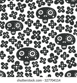 Skull seamless background. Surface decoration with black skulls.Vector illustration. Cloth design, wallpaper, wrapping.