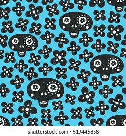 Skull seamless background. Surface decoration.Vector illustration. Cloth design, wallpaper, wrapping.