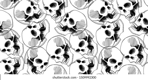 skull seamless black and white pattern texture