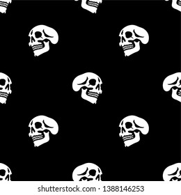 Skull seamless pattern black background