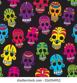skull seamless pattern black background