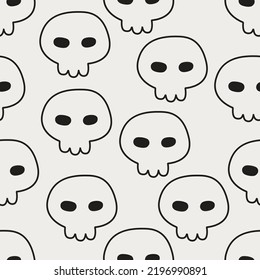 Skull seamless pattern. Cartoon skull line art. Halloween background desgn.