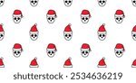 skull seamless pattern christmas santa claus hat Halloween vector cartoon doodle tile background scarf isolated gift wrapping paper repeat wallpaper illustration design