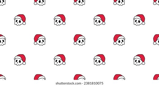 skull seamless pattern christmas santa claus hat Halloween crossbones ghost spooky bone pirate vector cartoon doodle gift wrapping paper tile background repeat wallpaper scarf isolated illustration