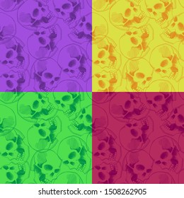 skull seamless pattern colorful bright texture set