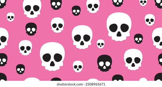 skull seamless pattern Halloween bone vector cartoon skeleton doodle black pink tile background scarf isolated gift wrapping paper repeat wallpaper illustration design