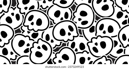 skull seamless pattern Halloween crossbones ghost spooky bone vector cartoon doodle gift wrapping paper tile background repeat wallpaper scarf isolated devil evil illustration design