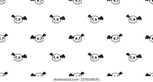 skull seamless pattern Halloween ghost spooky bat wing flying bone vector cartoon doodle gift wrapping paper tile background repeat wallpaper scarf isolated devil evil illustration design