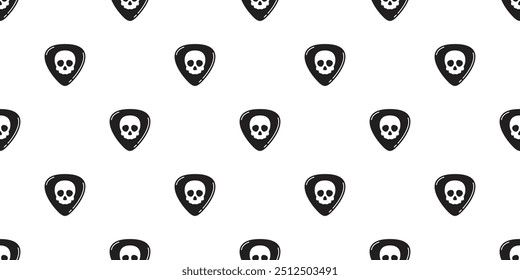 skull seamless pattern Halloween guitar pick bass ukulele music vector cartoon skeleton doodle tile background scarf isolated gift wrapping paper repeat wallpaper illustration design