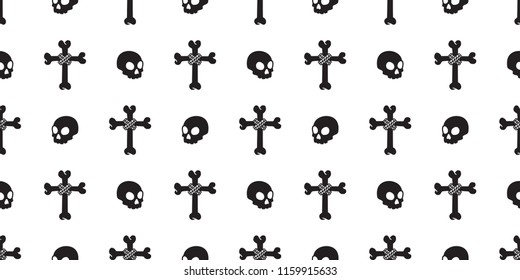skull seamless pattern Halloween vector crossbones Christ cross bone Ghost poison tile background scarf isolated repeat wallpaper