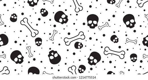 Skull seamless pattern Halloween vector bone Crossbones pirate Ghost polka dot scarf isolated tile background illustration repeat wallpaper
