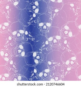 Skull seamless pattern. Halloween wallpaper. Human skeleton hand drawing background.