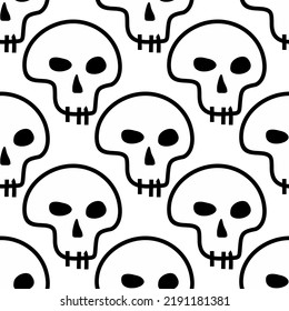 skull seamless pattern. halloween wallpaper black and white. vector illustration in flat style