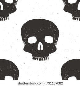 Skull seamless pattern, hand drawn sketch vector illustration.