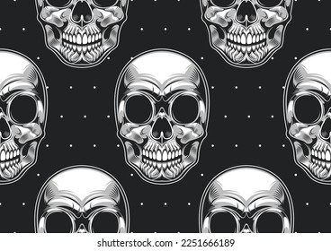 skull seamless pattern, image punk background, graphic design street comic art, textile fashion, artwork for fabric print, clothes, handkerchief or banner website
