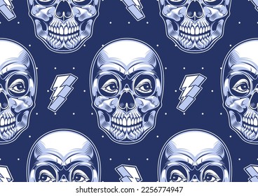 skull seamless pattern, image punk background, graphic design street comic art, textile fashion, artwork for fabric print, clothes, handkerchief or banner website
