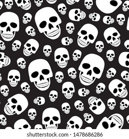 Skull seamless pattern on black background. halloween skull pattern background. vector illustration