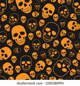 Skull seamless pattern on black background. halloween skull pattern background. vector illustration