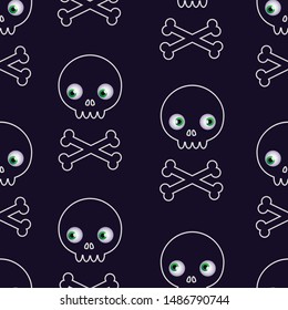 Skull seamless pattern on dark background. Vector illustration
