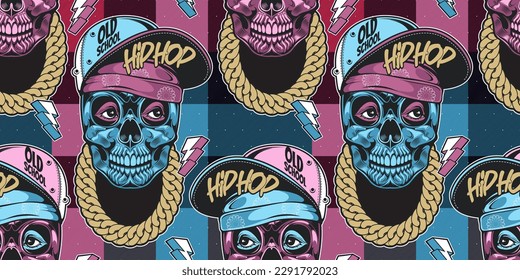 skull seamless pattern, plaid embroidery design image punk background,  bone graphic design street comic art, textile fashion, artwork for fabric print, clothes, handkerchief or banner website