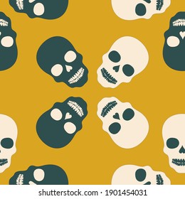 Skull seamless pattern in trending colors of 2021. Template for fabric, textile, wallpaper, covers, wrapping paper. Vector illustration.