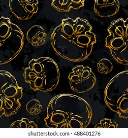 Skull. Seamless pattern. Vector illustration. Handmade. golden