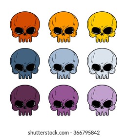 Skull set. Colored skull. Set of multi-colored head skeleton.
