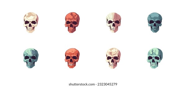 Skull set flat cartoon isolated on white background. Vector illustration