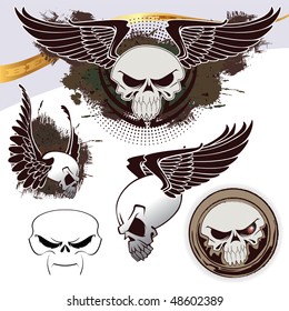 skull set with grunge background for decoration and design