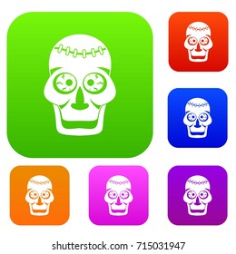 Skull set icon color in flat style isolated on white. Collection sings vector illustration