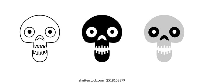 Skull set icons. Linear, silhouette and flat style. Vector icons.