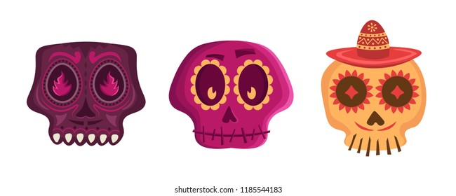 Skull set, Mexican day of the dead