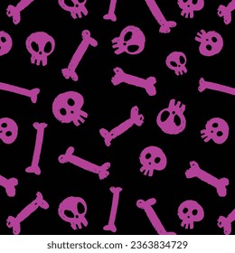 Skull set. Seamless pattern with flat design of skulls on the dark background. Vector illustration