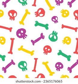 Skull set. Seamless pattern with flat design of skulls on the dark background. Vector illustration