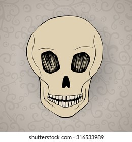 The skull with shadow on dark beige background. Vector illustration for graphic design.