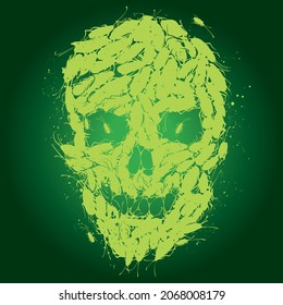 Skull shape composed of a swarm of cockroaches and maggots