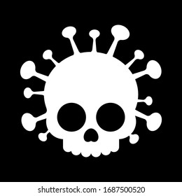 Skull shape Covid-19 coronavirus. Vector illustration on black background