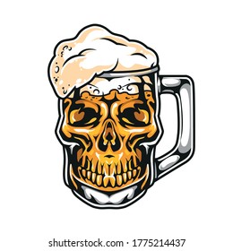 Skull in shape of mug beer in vintage style isolated vector illustration