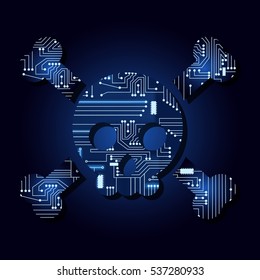 Skull shape with a technological electronics circuit.

