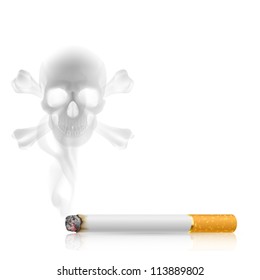 Skull shaped smoke comes out from cigarette on white