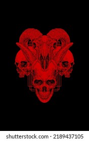 Skull sheep and head skull with pentagram artwork illustration