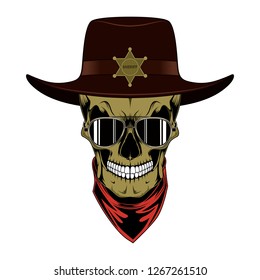 Skull sheriff in hat and glasses.